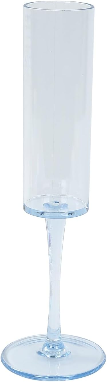 Efavormart 6 Pack Transparent Dusty Blue Reusable Plastic Champagne Flute Glasses in Cylindrical Shape, 6oz Wine Mimosa Glass Goblets with Long Stems - 9.5" Tall