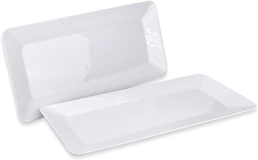 Yalin Rectangle Large Serving Platter, 17 Inch Melamine Serving Tray, Great for Restaurant, Steak, Salad and Everyday, Set of 2 White Dinner Plates (Rectangle)