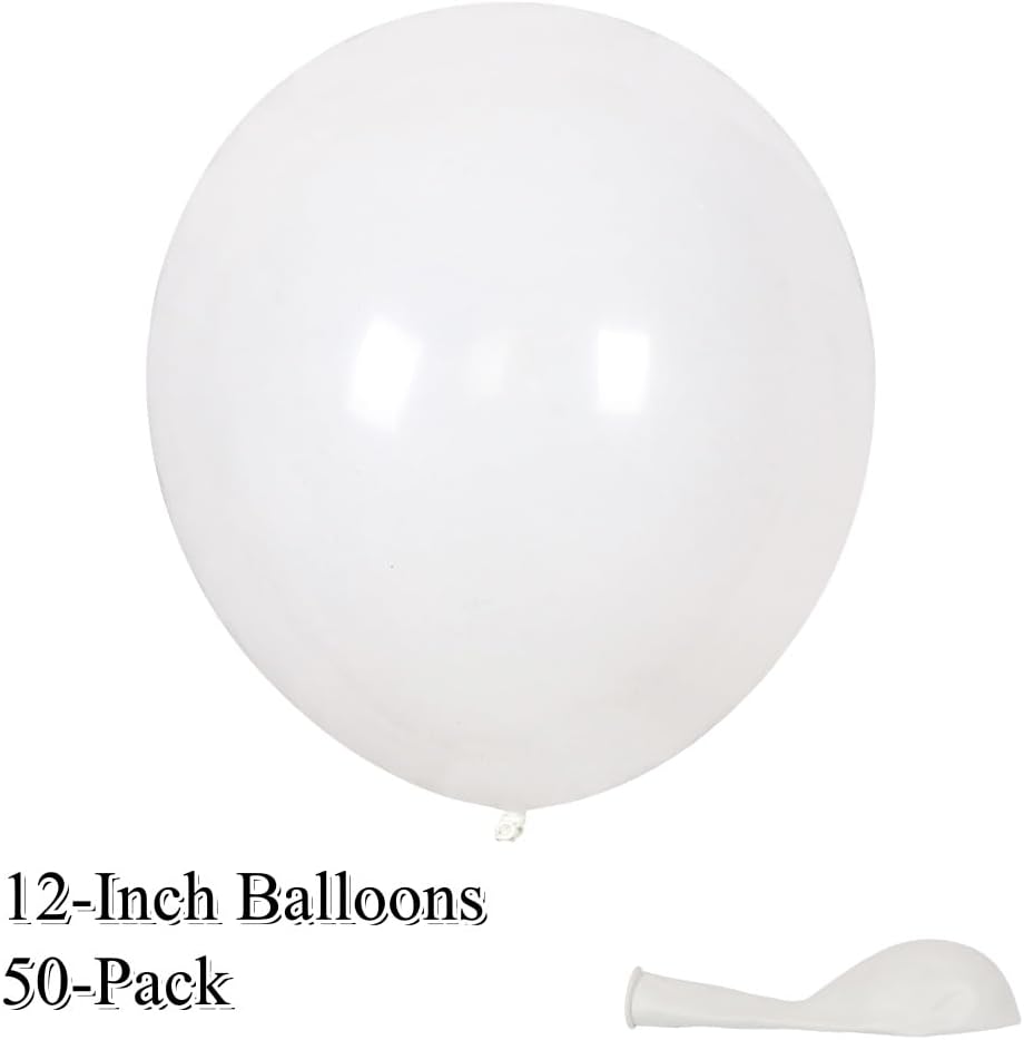 50 Pack 12 Inch White Latex Balloons for Party Decorations, Thick Premium Balloons for Wedding, Baby Shower, Engagement, Graduation, Photo Backdrop, Arch & Garland, Air or Helium
