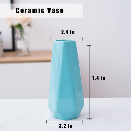 Ceramic Vase, 7.4 Inch for Pampas Calla Lily Tulip, Flower Vase Minimalism Style for Modern Table Shelf Home Decor, Fit for Housewarming, Weddings, Birthday, Christmas, Thanksgiving, New Year (Blue)