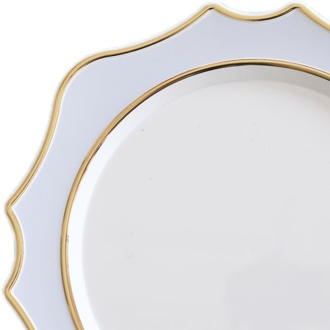 " OCCASIONS " 20 Pieces 13.25'' Scalloped Disposable/Reusable Plastic Charger Plates for Wedding, (Scalloped Imperial Blue & Gold)