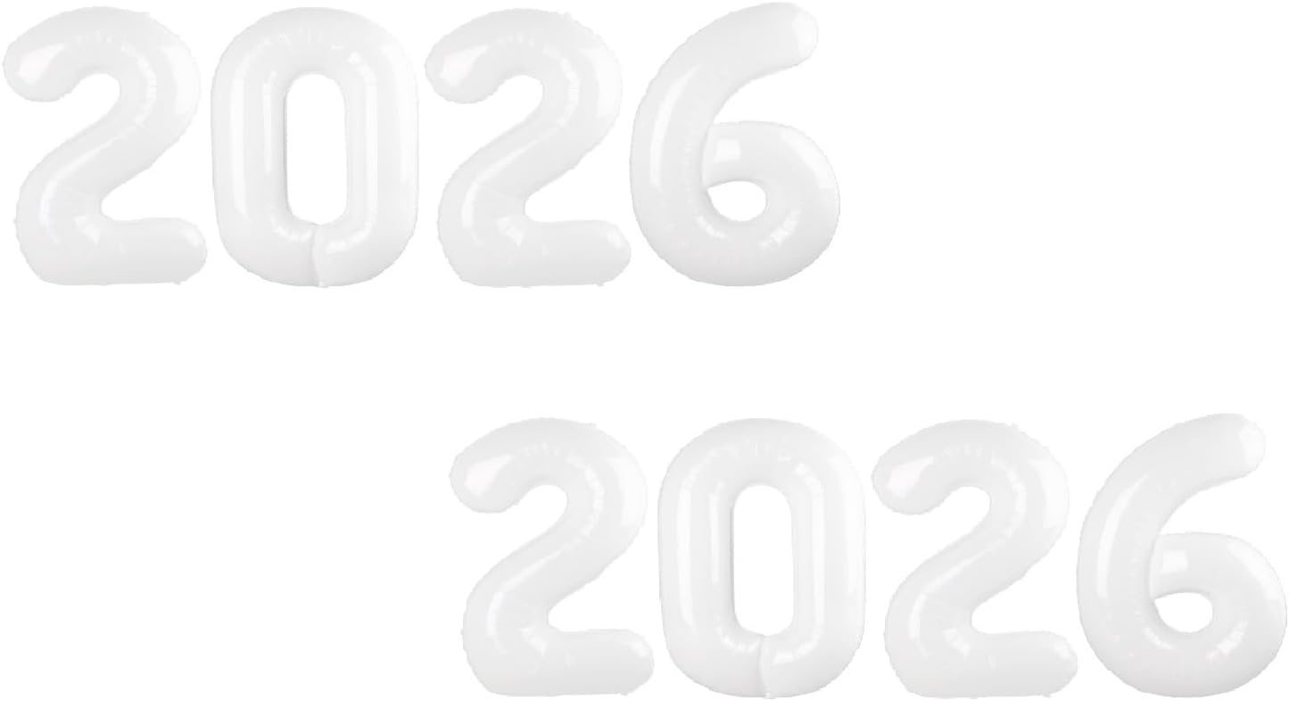 2026 Balloon - 2 Pack White Birthday Number Balloons, 40 Inch Large Foil Balloons for Men Women Boys Girls White Themed Birthday Decorations，Number 2026 Balloon
