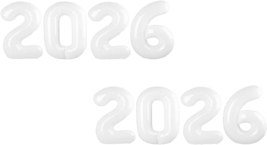 2026 Balloon - 2 Pack White Birthday Number Balloons, 40 Inch Large Foil Balloons for Men Women Boys Girls White Themed Birthday Decorations，Number 2026 Balloon