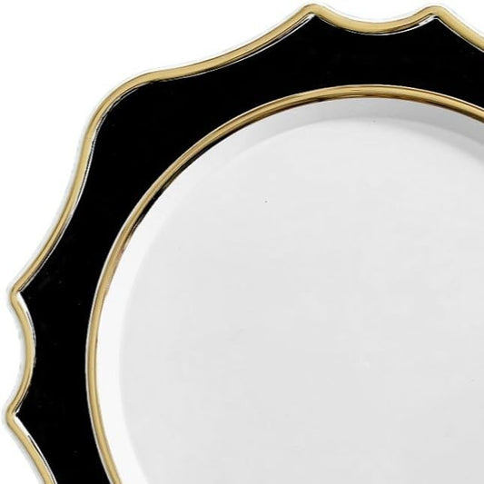 " OCCASIONS " 40 Pieces 13.25'' Scalloped Disposable/Reusable Plastic Charger Plates for Wedding, (Scalloped Imperial Black & Gold)