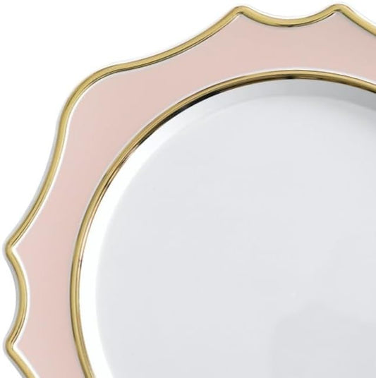 " OCCASIONS " 40 Pieces 13.25'' Scalloped Disposable/Reusable Plastic Charger Plates for Wedding, (Scalloped Imperial Blush & Gold)