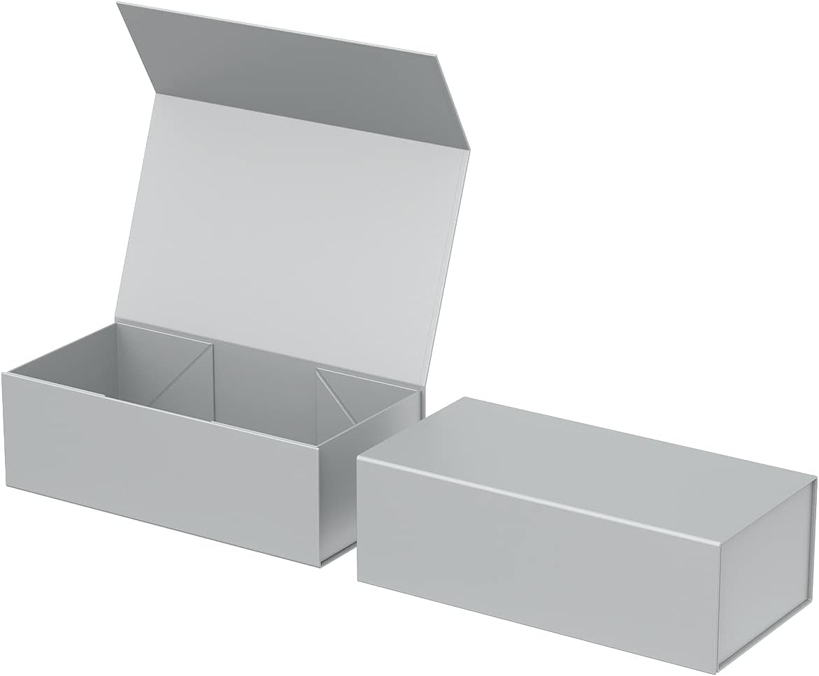 Gift Box 12" x 6" x 4",Large Gift Box with Lid, Silver Boxes for Presents,Birthday,Valentine's Day,Mother's Day,Christmas,Anniversary,Luxury for Gift Packaging (Silver)