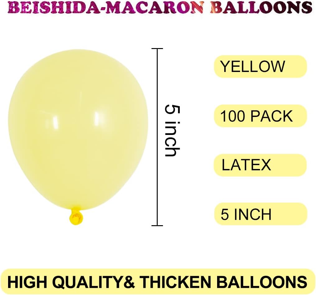 BEISHIDA 100Pcs 5 Inch Pastel Yellow Balloons Mini Thicken Light Macaron Yellow Latex Balloon for Birthday Wedding Bridal Shower Party Decorations Supplies
