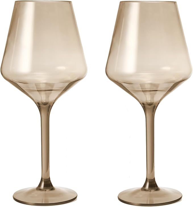 Floating Wine Glasses for Pool (18 Oz | Set of 2) - Wine Glass Set That Float | Shatterproof Poolside Wine | Beach Glass | Outdoor Tritan Plastic Glassware with Stem for Patio, Picnic - Smoke Grey