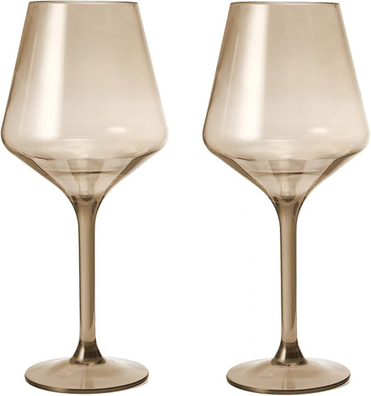 Floating Wine Glasses for Pool (18 Oz | Set of 2) - Wine Glass Set That Float | Shatterproof Poolside Wine | Beach Glass | Outdoor Tritan Plastic Glassware with Stem for Patio, Picnic - Smoke Grey