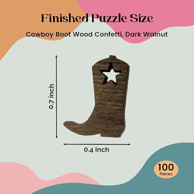 FashionJunkie4Life Laser Cut Cowboy Boot Confetti | Dark Walnut Color Wood Table Scatter with Star Cutout | Western Rustic Party Craft Decor