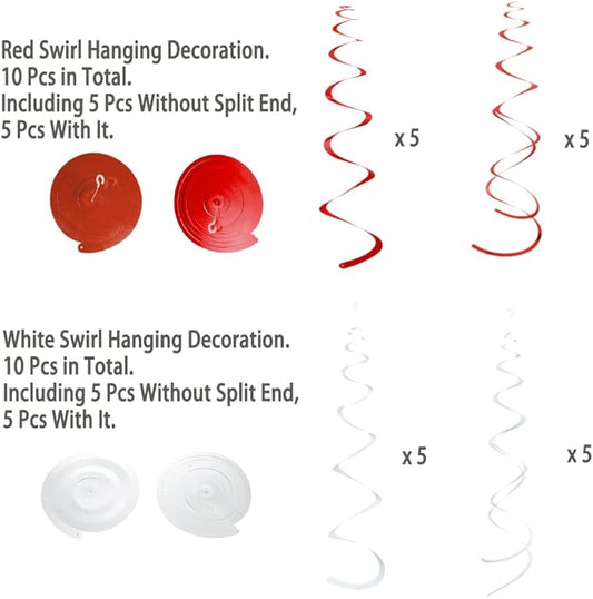 MOWO Red and White Foil Swirl Hanging Decoration for Birthday Graduation Wedding New Year Valentine's Day Party Supplies,Pack of 20