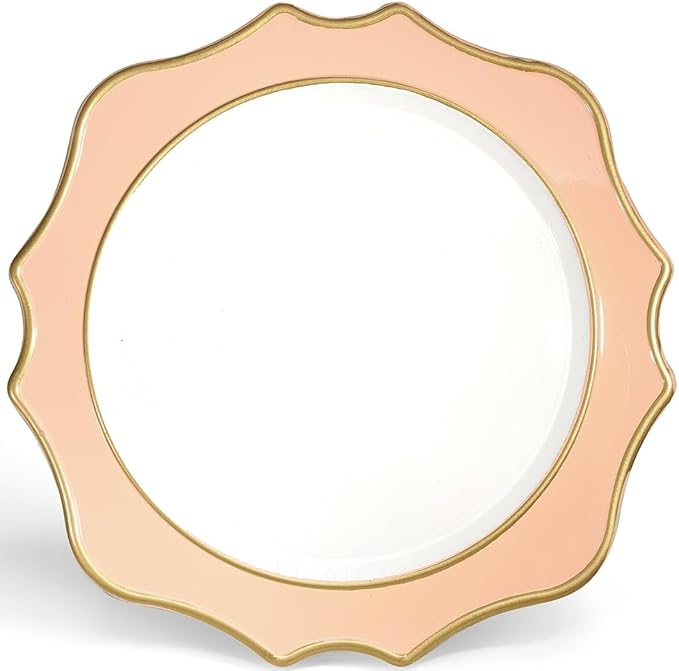 " OCCASIONS " 20 Pieces Round 13'' ACRYLIC MELAMINE Reusable Wedding Charger Plate (Scalloped Pink Blush and Gold)