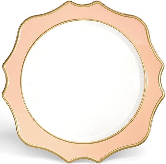 " OCCASIONS " 40 Pieces Round 13'' ACRYLIC MELAMINE Reusable Wedding Charger Plate (Scalloped Pink Blush and Gold)