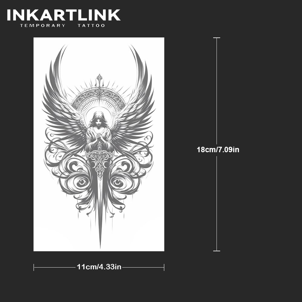 INKARTLINK Tattoo Tech, 2 Sheets Extra Large Semi Permanent Tattoo, Adult Art Design Temporary Tattoos, Lasts 1-2 Weeks, Waterproof, Realistic Look, No Adhesive, No Reflection (Mythology)199
