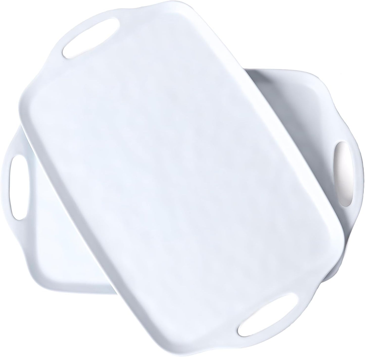 Large Serving Tray Set of 2 – 19 x 12 Inch White Rectangular Melamine Trays with Handles – Durable Plastic Food Serving Tray for Snacks, Meals, Parties, Outdoor & Indoor Use