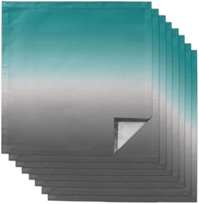 Cloth Napkins Teal Grey Ombre Set of 8 Dinner Napkins Paper Soft Durable Washable Table Napkin Turquoise Gradient Gradual Color Reusable Napkins for Family Dinners Weddings and Everyday Use 20x20 Inch