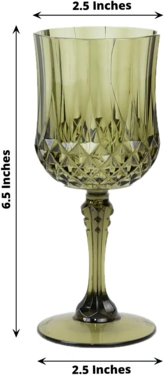 Efavormart 6-Pack Plastic Wine Glasses 8oz, Dusty Sage Green - Crystal Cut Shatterproof Cocktail Goblets Drinking Glasses