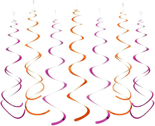 MOWO Hot Pink and Orange Foil Swirl Hanging Decoration Streamer for Birthday Graduation Baby Shower Autumn Fall Groovy Party Supplies, Hot Pink and Orange, Pack of 20