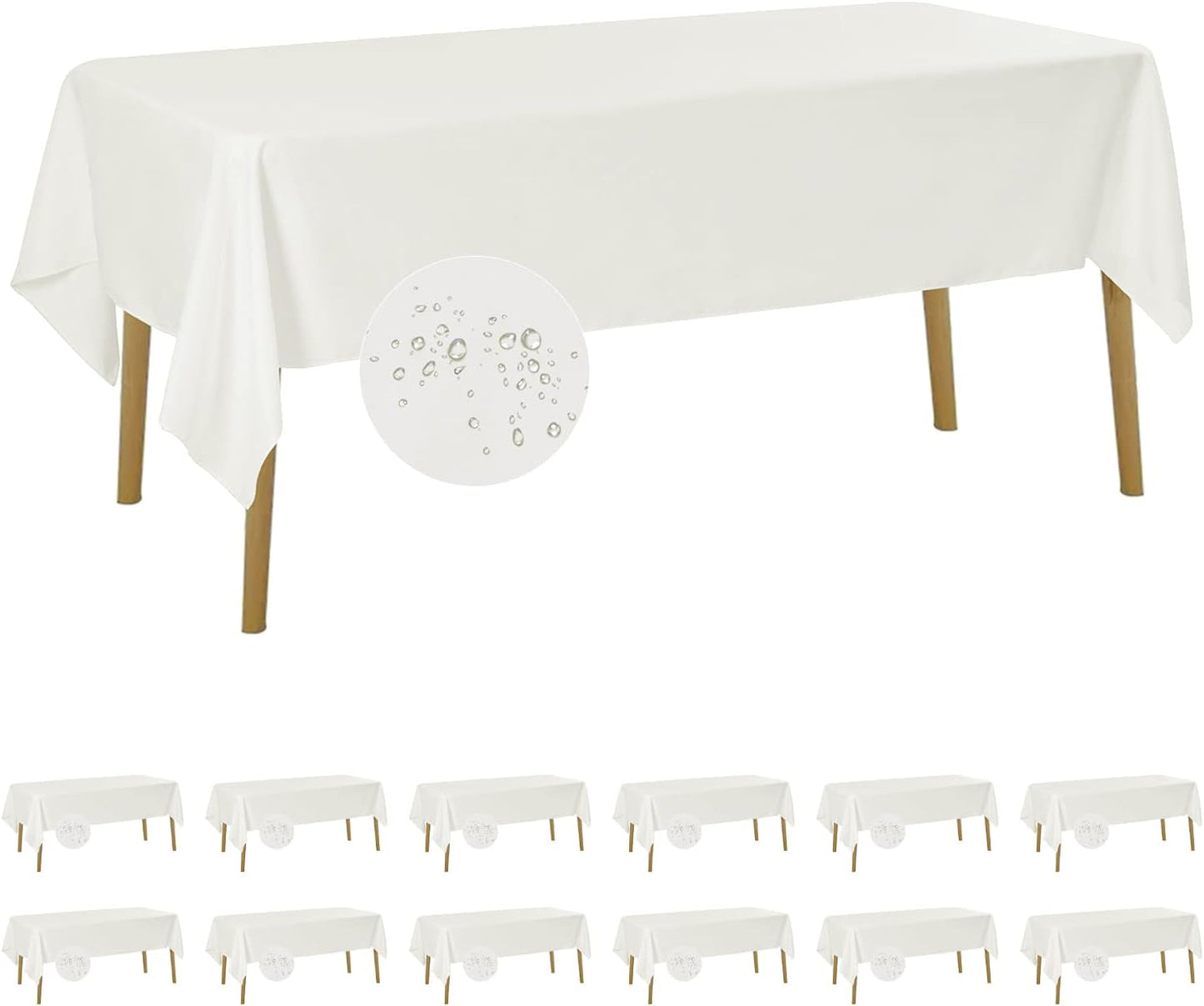 Fokitut 12 Pack Waterproof Rectangle Tablecloth, 60x102 Inch, Stain Resistant and Wrinkle Polyester Table Cloth, Fabric Table Cover for Kitchen Dining, Wedding, Party, Holiday Dinner-Ivory