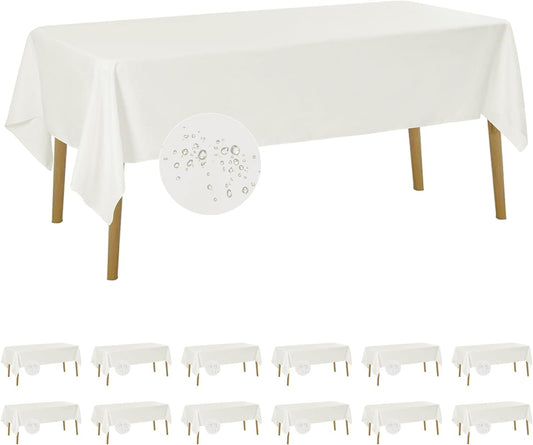 Fokitut 12 Pack Waterproof Rectangle Tablecloth, 60x102 Inch, Stain Resistant and Wrinkle Polyester Table Cloth, Fabric Table Cover for Kitchen Dining, Wedding, Party, Holiday Dinner-Ivory