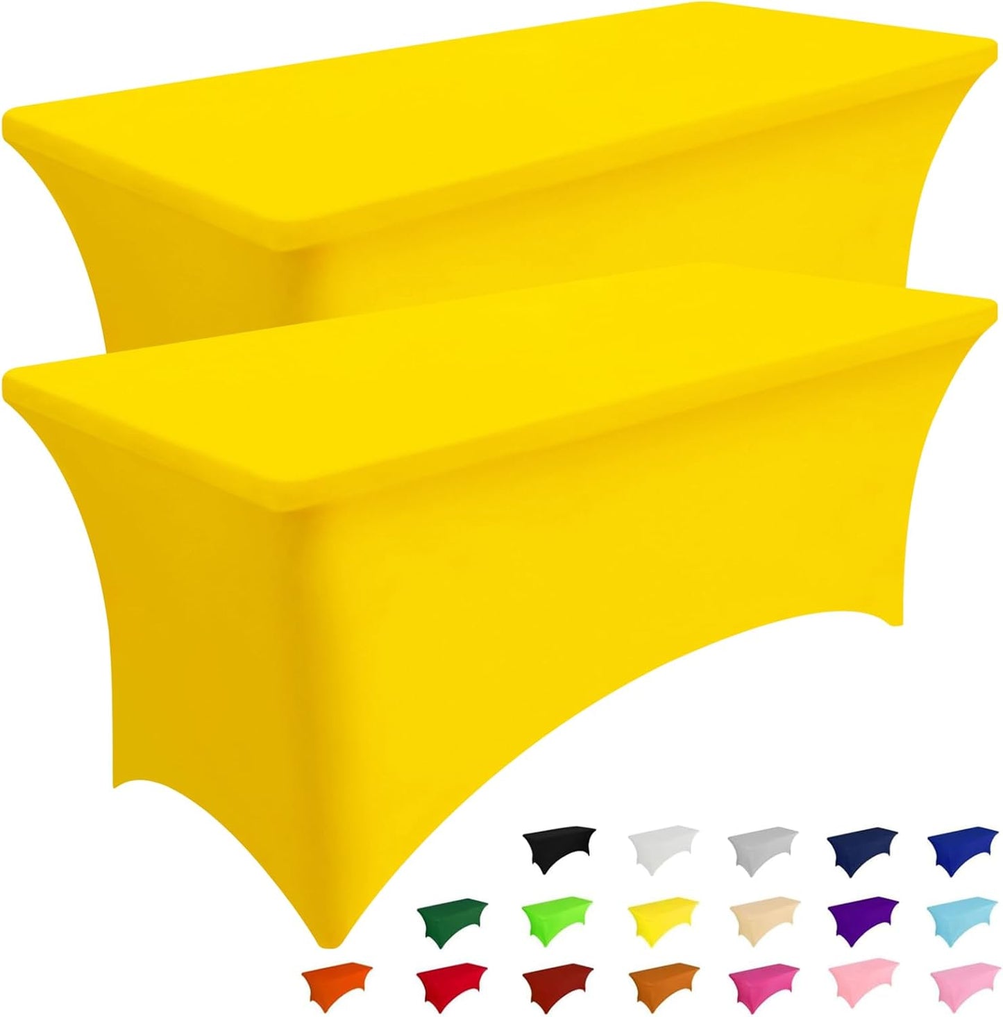 Smiry 2 Pack Spandex Table Cloth 6FT, Elastic Fitted Stretch Tablecloths for Rectangle Tables, Washable Table Cover for Outdoor, Wedding, Banquet & Parties (Yellow, 72Lx30Wx30H Inch)