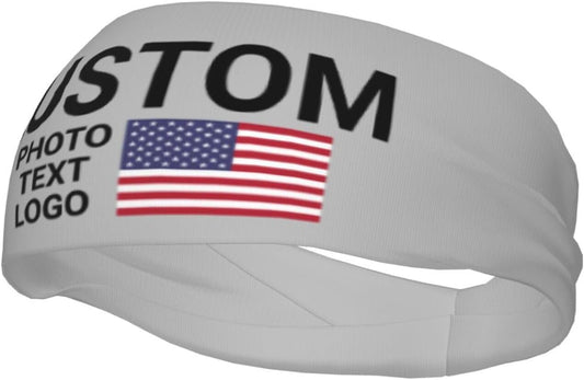 Custom Sports Headband Sweatband Bandana Add Your Photo Logo Text Number, Bulk Customized Unisex Sports Moisture Wicking Breathable Elastic