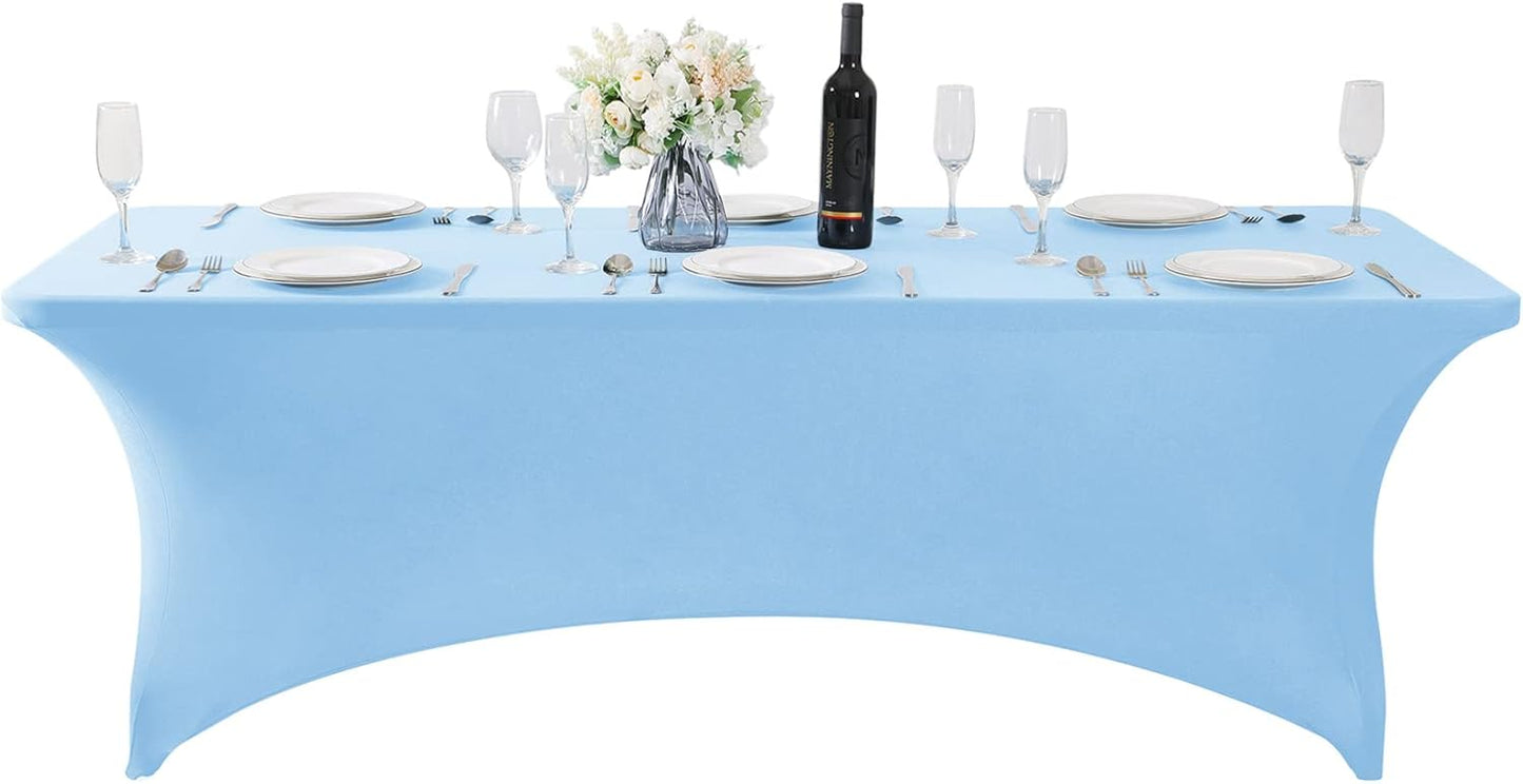 SuperO 2Pack Waterproof Spandex Table Cover for 8FT Table Universal Fitted Stretch Tablecloth for Party, Banquet, Wedding and Events-Blue Mist