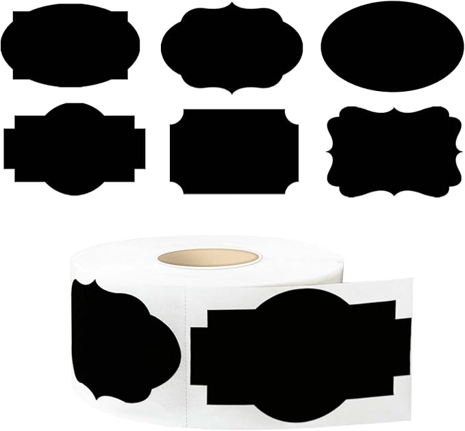 Yeachlaing 350 PCS Fancy Shape Stickers, 2" x 1.2" Black Label Stickers for Presents, Jars, Office, Kitchen, Home Organization