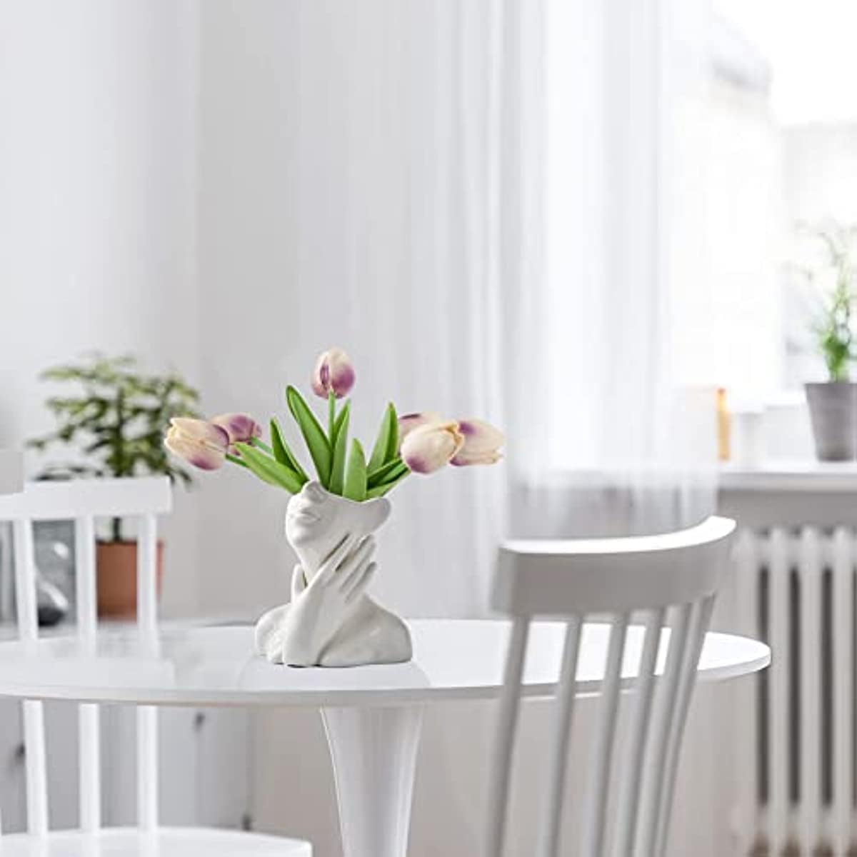 White Ceramic Face Vase, Female Form Head Half Body Bust Vases Boho Feminist Minimalism Decorative Modern Nordic Style Flower Vase for Home Living Room Office Book Shelf Decor (Medium)