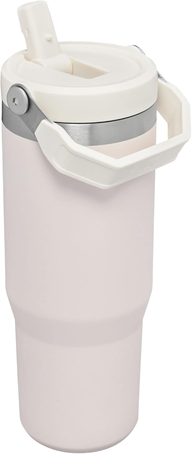 Stanley IceFlow Flip Straw Tumbler with Handle 30 oz | Twist On Lid and Flip Up Straw | Leak Resistant Water Bottle | Insulated Stainless Steel |BPA-Free | Rose Quartz