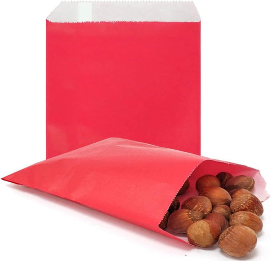 AZOWA Red Paper Treat Bags 6 x 4 Red Paper Candy Bags for Candy Buffet (100 CT, 6 x 4 IN)