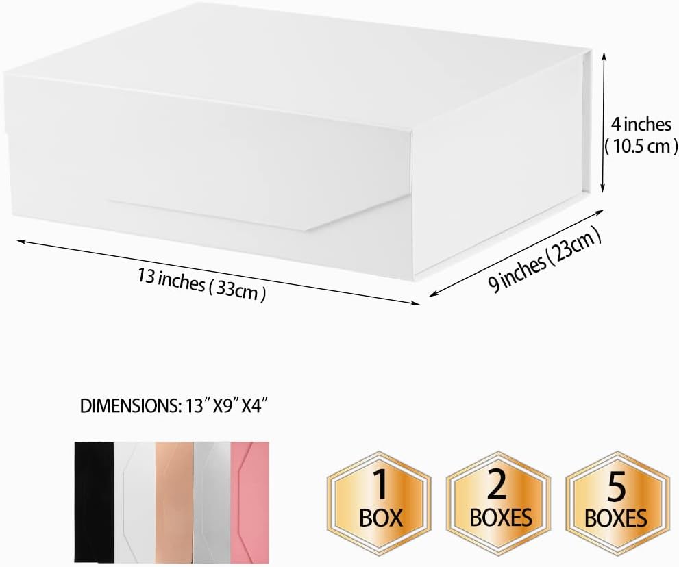 2Pcs 13x9x4 Inches White Gift Boxes with Lids for Presents Magnetic gift box White Large Gift Box for Bridesmaid Proposal，Groomsman (Glossy White)