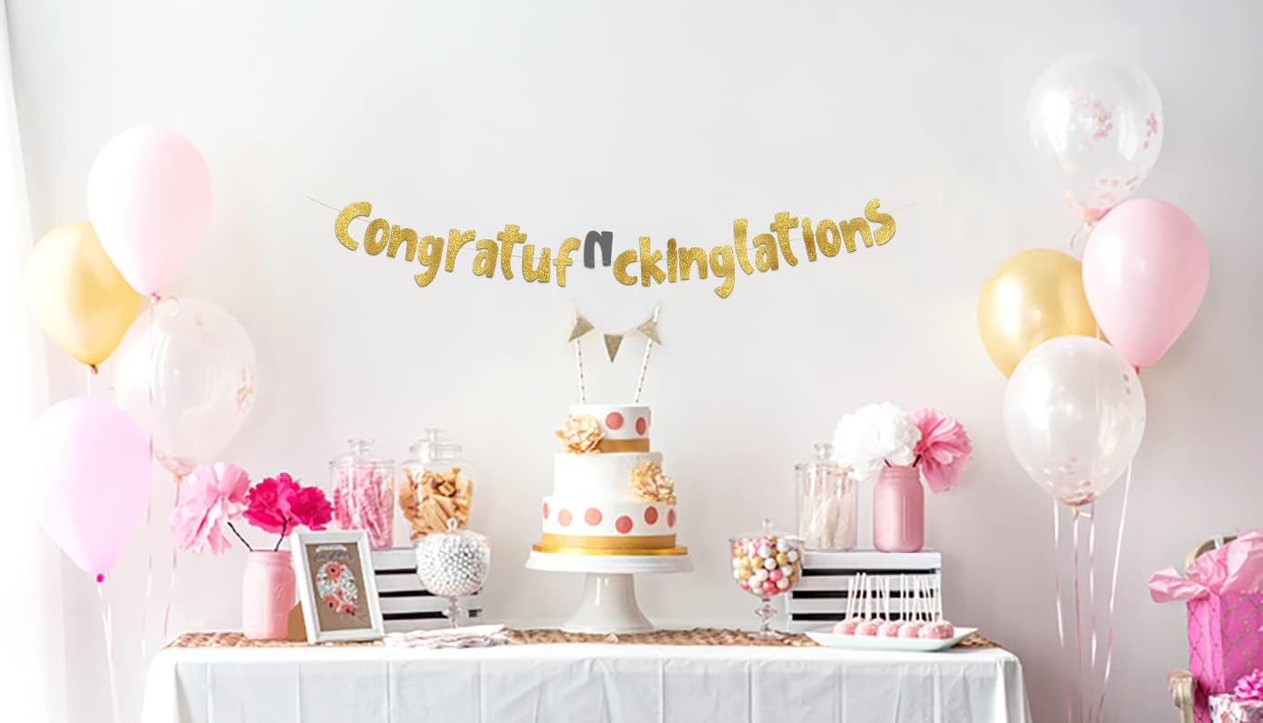 Congratulations Gold Glitter Banner - Retirement and Graduation Party Favors and Supplies - Promotion Party Decorations