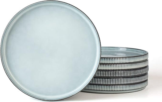 famiware Star Salad Plates for 6, 8 inches Plate Set, Stoneware Dinnerware, Small Dinner Plates for Dessert, Salad, Appetizer, Smoky Blue
