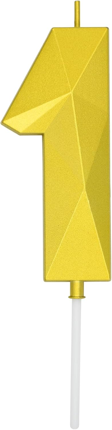 DERVENTA Large Birthday Candle Number 3D Gold 3.7 inch Party Celebration Anniversary Decoration Cake Topper 1 Piece (Number 1 Gold)