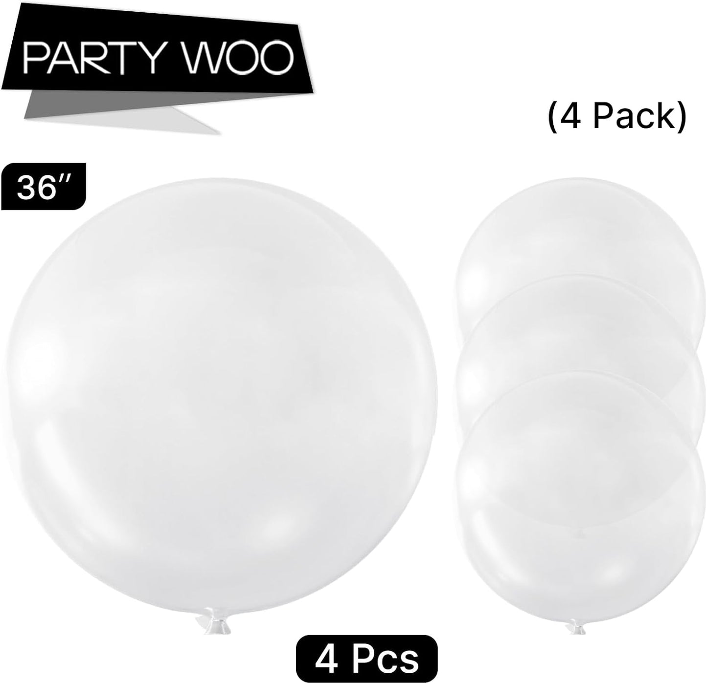 PartyWoo Clear Balloons 4 pcs 36 Inch Extra Large Big Jumbo Giant Transparent Bubble Latex Helium Balloons for Graduation Wedding Baby Shower Gender Reveal Birthday Party Decorations Clear-Y2