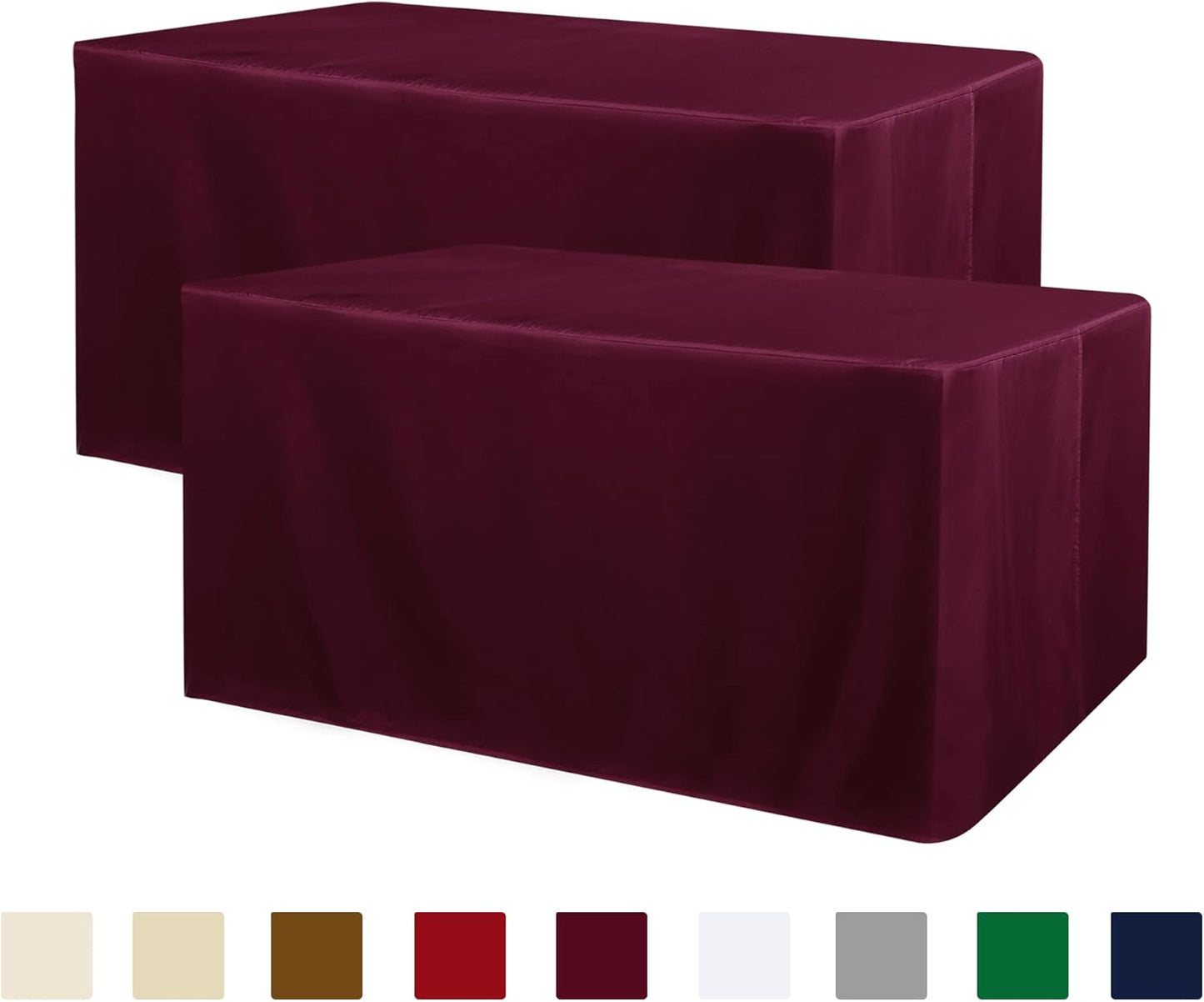 Obstal 2 Pack Fitted Table Covers for 8 Foot Tables - Water Resistant Washable Fabric Polyester Rectangle Table Cover Protector for Wedding, Banquet and Trade Shows, 96L x 30W Inches, Burgundy