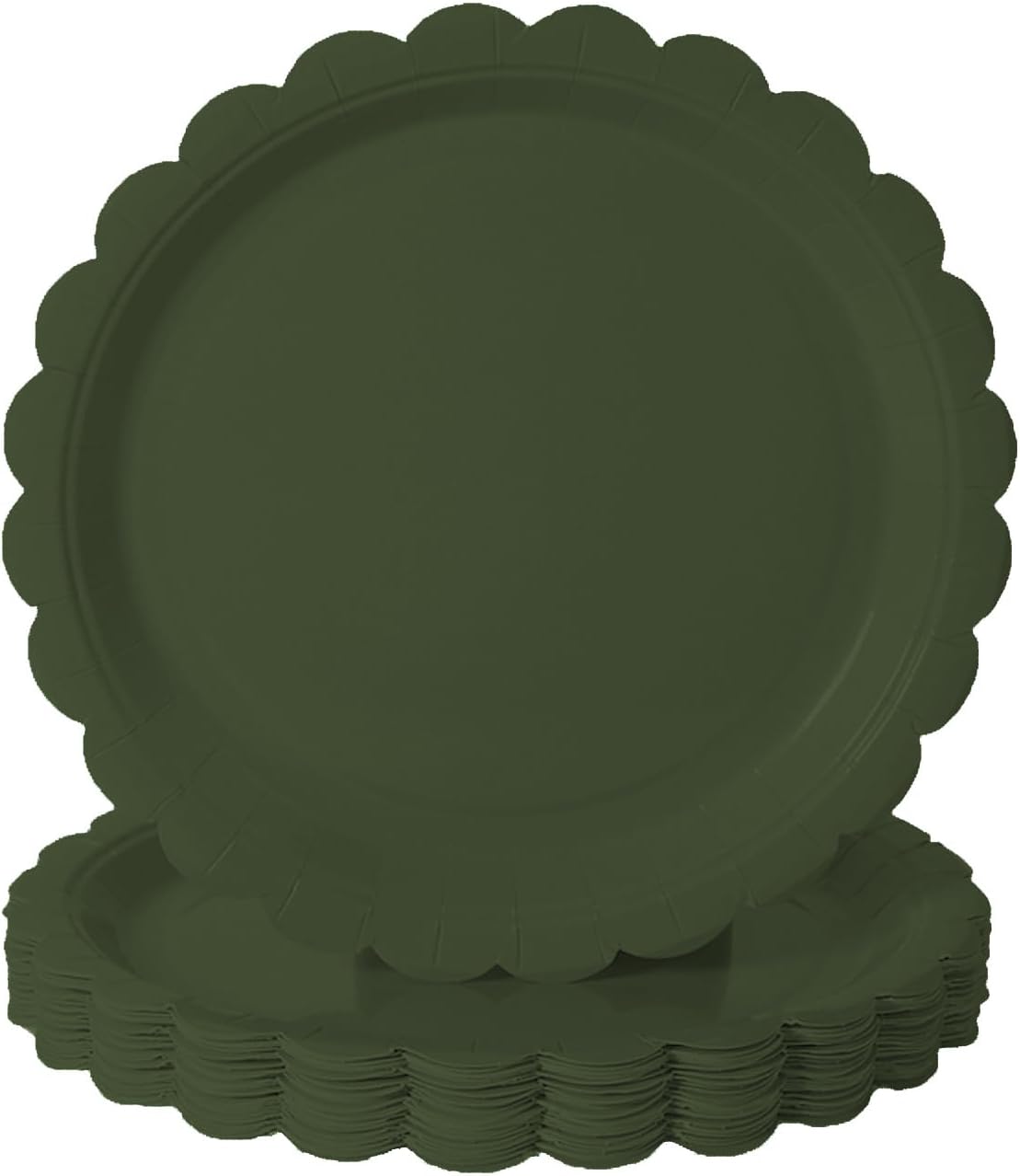 BEFORYOU 50PCS Scalloped Disposable Paper Plates 9IN Dessert Cake Party Plates for Baby Shower, Wedding,Bridal Shower Birthday Party Supplies (Olive-Green, 9IN)