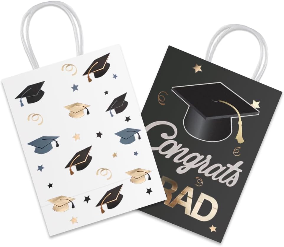 24 Pieces Graduate Gift Bags, Graduation Party Favor Gifts Wrapping Bags for Graduation Season Theme Party Supplies Decoration (black gold 24)