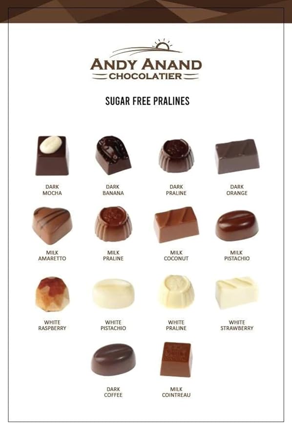Andy Anand Chocolatier Sugar Free Belgian Chocolate Truffles - Delicious Handmade Chocolate Assortments Gift Box, Sweetened With Natural Stevia, Perfect as Chocolate Gifts For Women (24 Pieces)