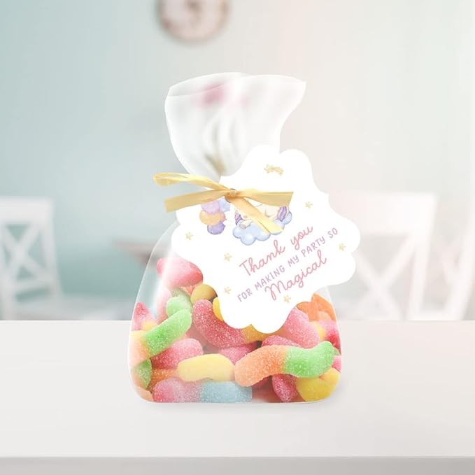 Andaz Press Fancy Frame Kids Party Favor Thank You Tags with String, 48-Pack Unicorn Birthday Gift Tags for Gift Bags, Favor Bags, Goody Bags, Girls Unicorn Birthday, 1st Birthday Party Favors