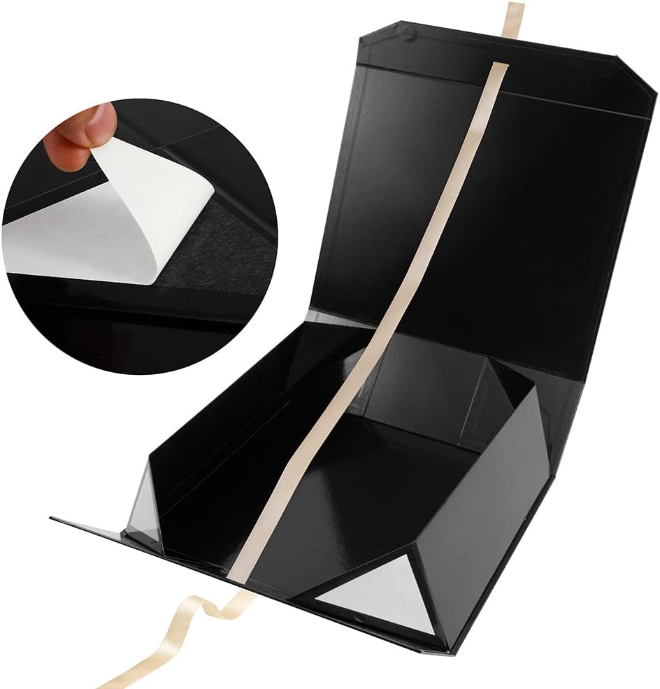 Groomsman Proposal Box - Extra Large Black Rectangle Collapsible Gift Box with Lid Magnetic Closure, 16x14x5.3 Inches