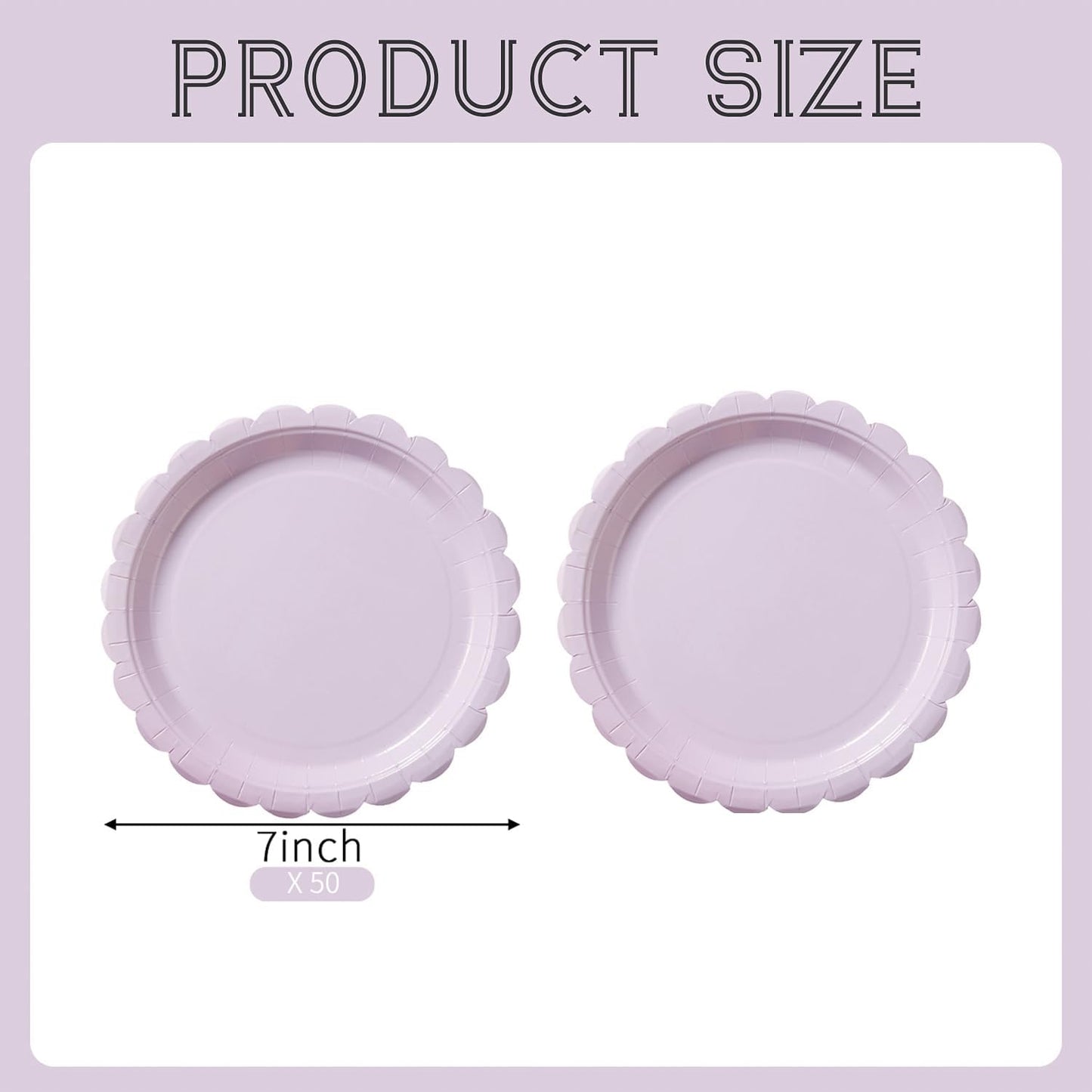 BEFORYOU 50PCS Scalloped Disposable Paper Plates Dessert Cake Party Plates for Baby Shower, Wedding,Bridal Shower Birthday Party Supplies (Purple, 7IN)