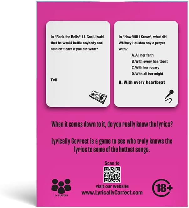 Lyrically Correct '80s Mixtape Music Trivia Card Game - Hip Hop, R&B, Funk, and Pop Edition - Finish The Lyrics Challenge, Fun for Adults, Party or Family Night