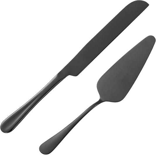 ERVILO Cake Serving Set, Cake Pie Pastry Servers, Stainless steel Cake Knife and Server Set Perfect For Birthday, Wedding, Parties and Events (Black Serving Set)