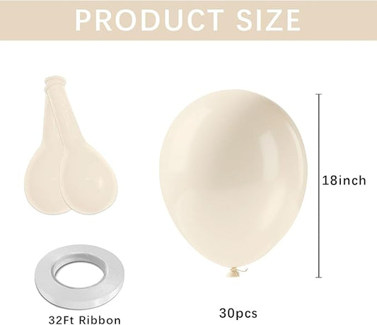 White Sand Latex Party Balloons - 30Pcs 18 Inch Extra Large Beige Round Ballons Boho Cream Latex Party Baloons for Neutral Birthday Wedding Engagement Bridal Shower Gender Reveal Party Decoration