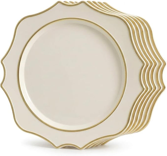 " OCCASIONS " 40 Pieces 13.25'' Scalloped Disposable/Reusable Plastic Charger Plates for Wedding, (Scalloped Imperial Ivory & Gold)