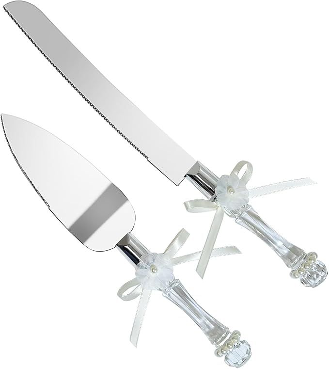 FISHBONE Stainless Steel Wedding Cake Knife and Server Set with Elegant Design - Perfect Cake Cutting Set for Weddings and Special Occasions
