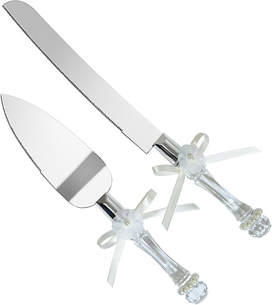 FISHBONE Stainless Steel Wedding Cake Knife and Server Set with Elegant Design - Perfect Cake Cutting Set for Weddings and Special Occasions