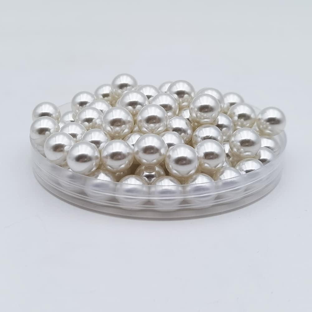 INSPIRELLE 340pcs White Undrilled ABS Art Faux Pearls for Vase Fillers, 12mm No Hole Makeup Beads to Hold Brush Eyeliner, Imitation Round Pearl Beads for Table Scatter Home Wedding Decoration